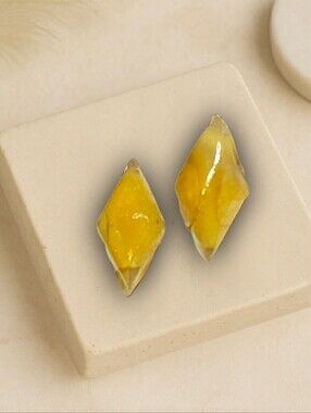 Yellow Jade Geometric Stud Earrings Hypoallergenic